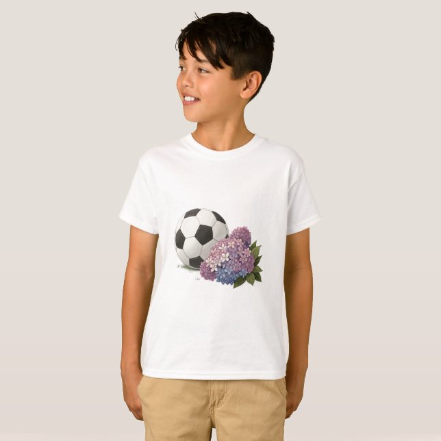 Soccer Ball with Hydrangea T Shirt (Hel framsida)
