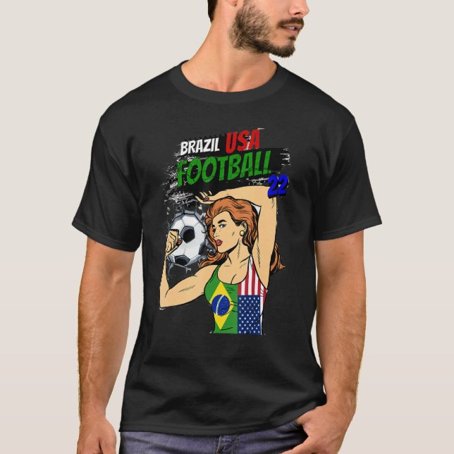 Soccer ball women Brazil US flag T-Shirt (Framsida)