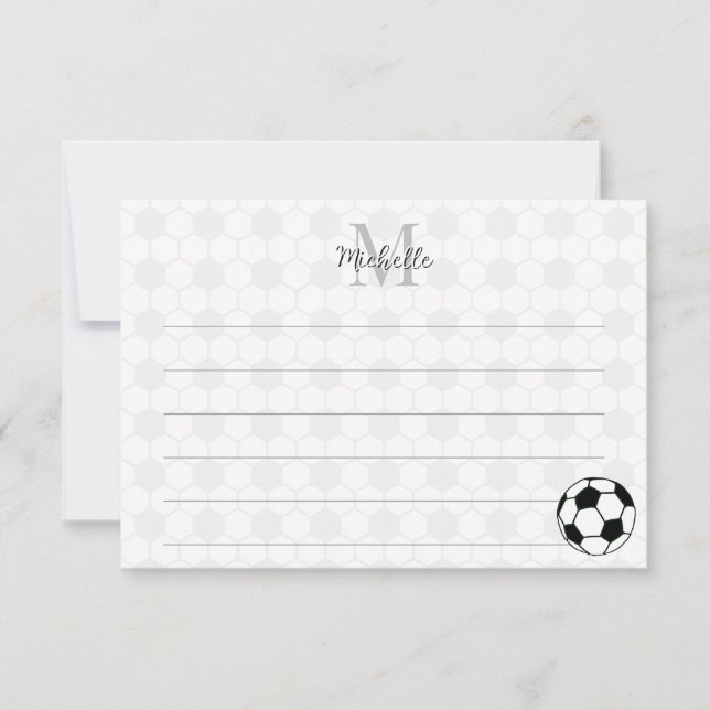 Soccer Balls Black and White Custom Lined Monogram Anteckningskort (Framsida)