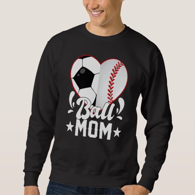 Soccer Baseball Softball Mom Ball Mom Heart Lång Ärmad Tröja (Framsida)