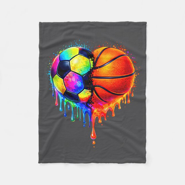 Soccer Basketball Drip Heart Srts Valentines Day M Fleecefilt (Framsidan)