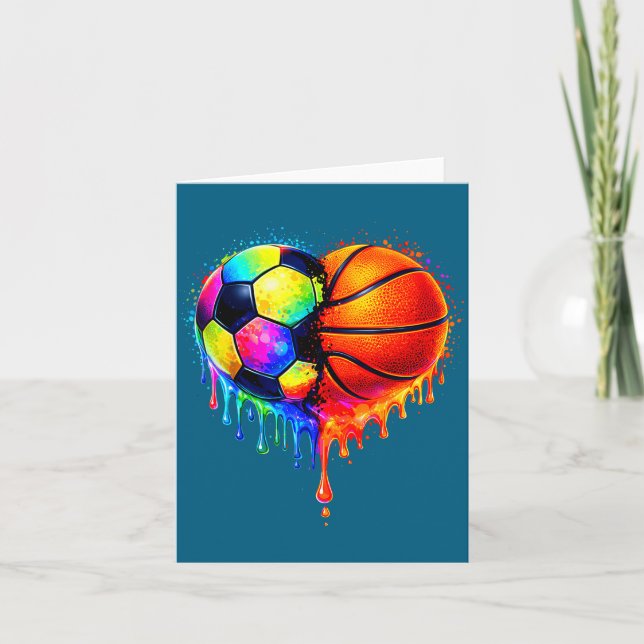 Soccer Basketball Drip Heart Srts Valentines Day M Kort (Framsida)