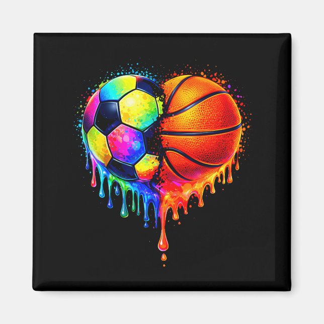 Soccer Basketball Drip Heart Srts Valentines Day M Magnet (Framsidan)