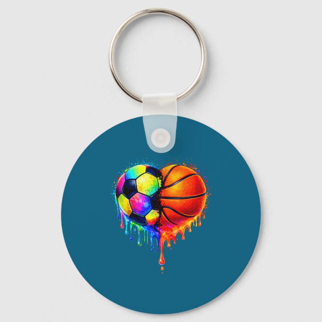Soccer Basketball Drip Heart Srts Valentines Day M Nyckelring (Framsida)