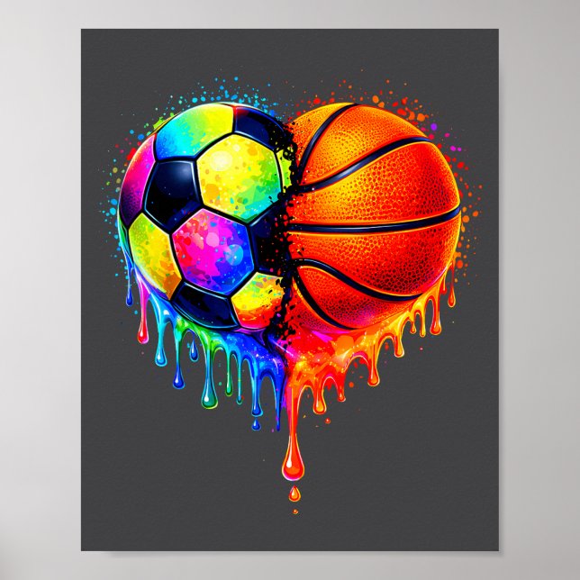 Soccer Basketball Drip Heart Srts Valentines Day M Poster (Framsidan)