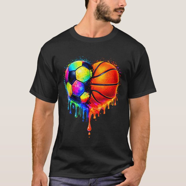 Soccer Basketball Drip Heart Srts Valentines Day M T Shirt (Framsida)