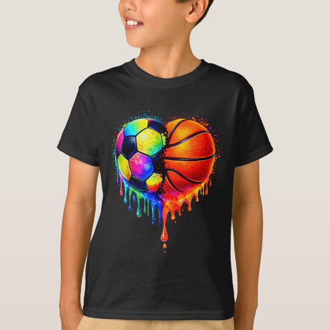 Soccer Basketball Drip Heart Srts Valentines Day M T Shirt (Framsida)