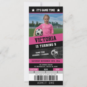 Soccer Biljett Sports Birthday-inbjudan Rosa Inbjudningar