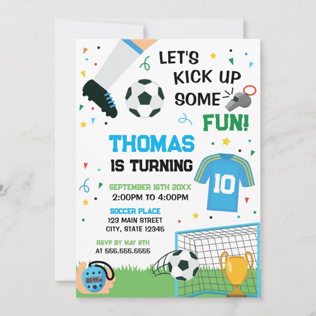 Soccer Birthday boy Invitation Inbjudningar (Framsida)