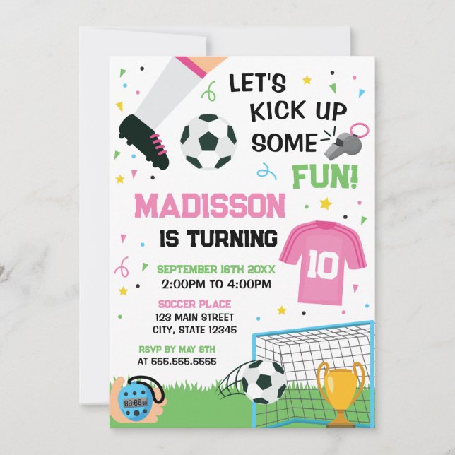 Soccer Birthday girl Invitation Inbjudningar (Framsida)