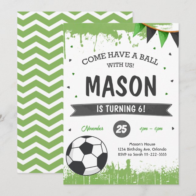Soccer Birthday Inbjudan (Fram/baksida)