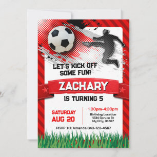 Soccer Birthday-inbjudan RED Inbjudningar