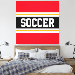 SOCCER Bold Bright Red Black White Gult Rand Canvastryck