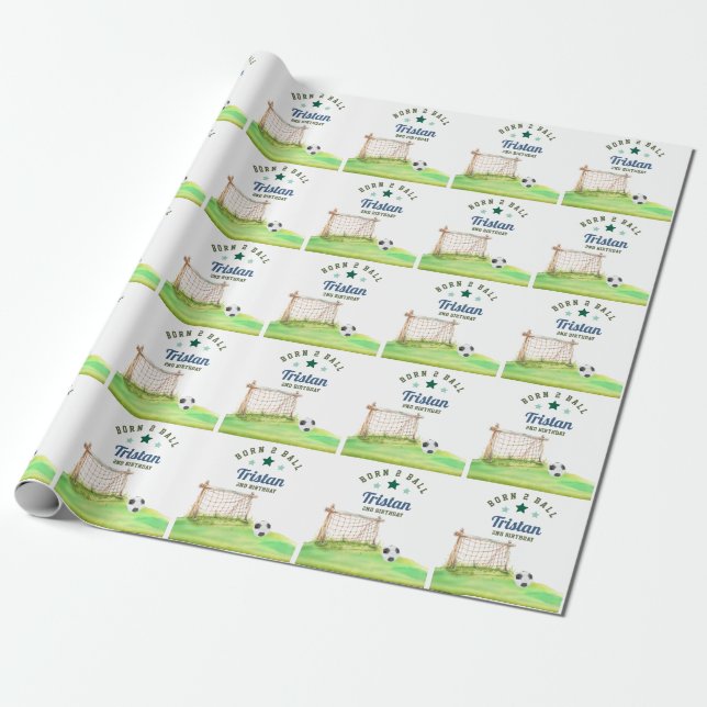 Soccer “Born Two Ball” Second Birthday Presentpapper (Utrullad)