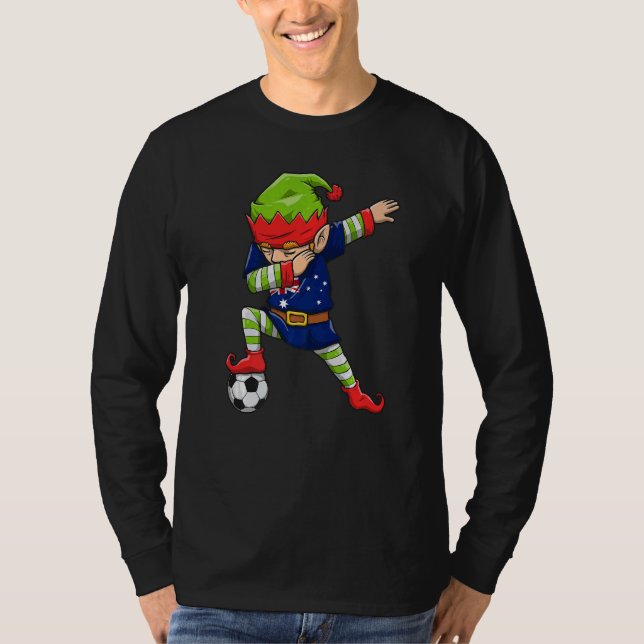 Soccer Boy Dabbing Elf Squad Christmas Australia F T Shirt (Framsida)