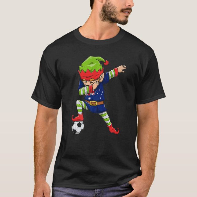 Soccer Boy Dabbing Elf Squad Christmas Australia F T Shirt (Framsida)