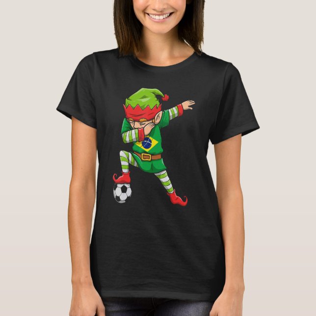 Soccer Boy Dabbing Elf Squad jul Brasilien Foot T Shirt (Framsida)