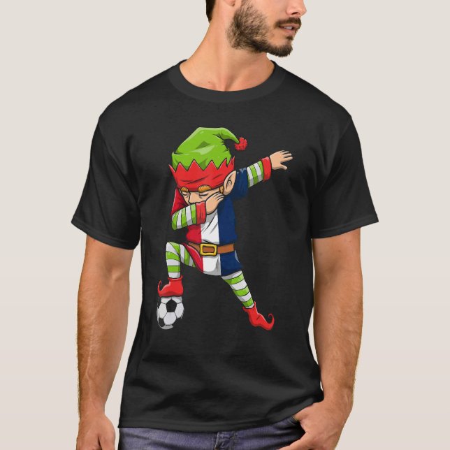 Soccer Boy Dabbing Elf Squad jul Frankrike Foot T Shirt (Framsida)
