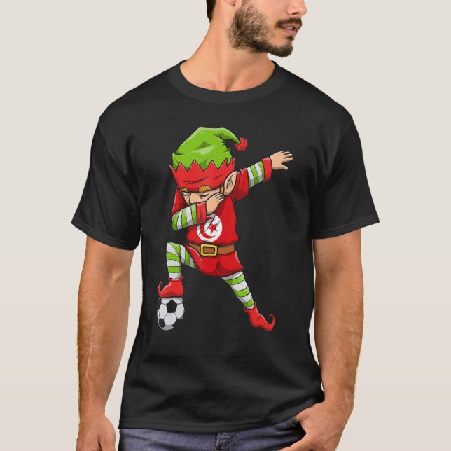 Soccer Boy Dabbing Elf Squad jul Tunisien Foo T Shirt (Framsida)