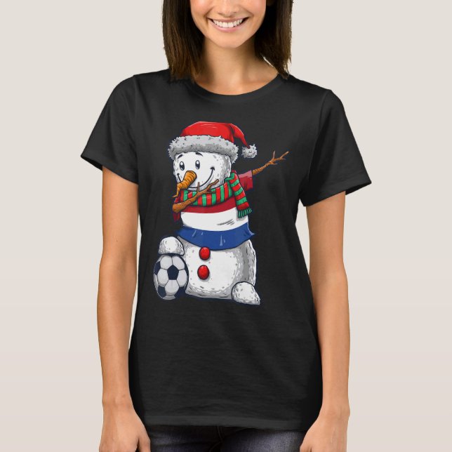 Soccer Boy Dabbing Snowman Christmas Netherlands F T Shirt (Framsida)