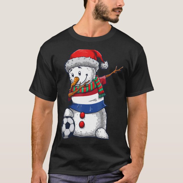 Soccer Boy Dabbing Snowman Christmas Netherlands F T Shirt (Framsida)