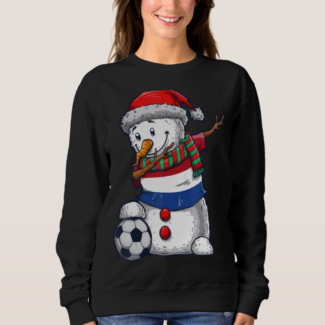 Soccer Boy Dabbing Snowman Christmas Netherlands F T Shirt (Framsida)