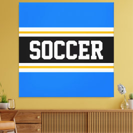 SOCCER Bright Blue Black White Gult Rand Canvastryck