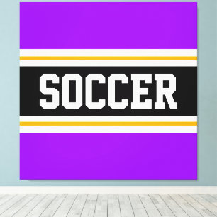SOCCER Bright Lila Black White Gult Rand Canvastryck