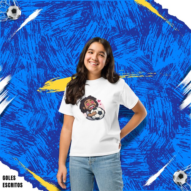 Soccer cartoon brunette man face in love t shirt (Skapare uppladdad)