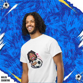 Soccer cartoon brunette man face in love t shirt