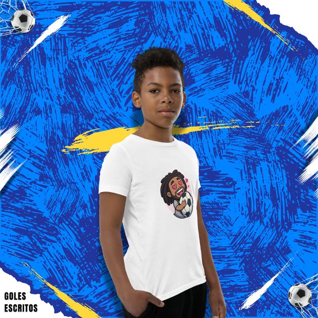 Soccer cartoon brunette man face in love t shirt (Skapare uppladdad)