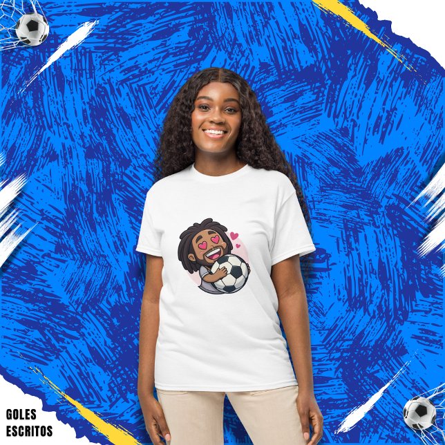 Soccer cartoon brunette man face in love t shirt (Skapare uppladdad)