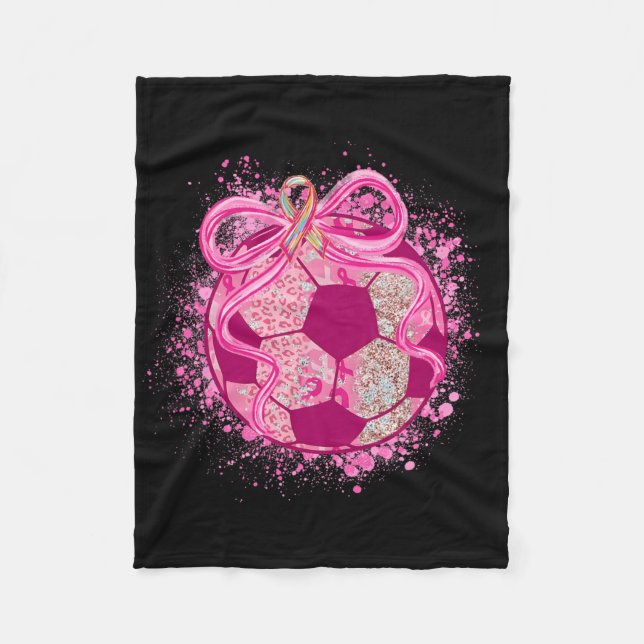 Soccer Coquette Bow Breast Cancer Awareness Pink R Fleecefilt (Framsidan)