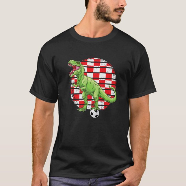 Soccer Dinosaur Trex Croatia Flag Boys Girls Toddl T Shirt (Framsida)