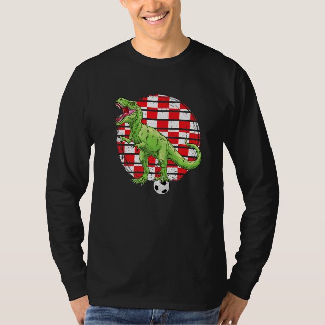 Soccer Dinosaur Trex Croatia Flag Boys Girls Toddl T Shirt (Framsida)