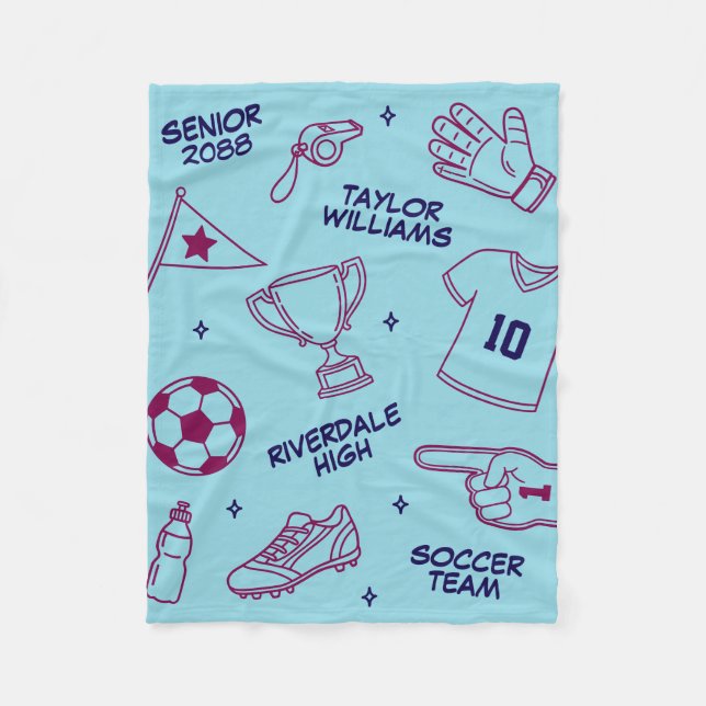 Soccer Doodle Pattern Custom Text Senior Gift Fleecefilt (Framsidan)