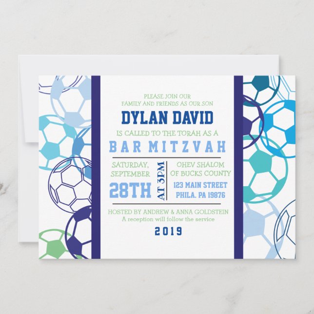 SOCCER FÄRGAD Pub Mitzvah-inbjudan Inbjudningar (Framsida)