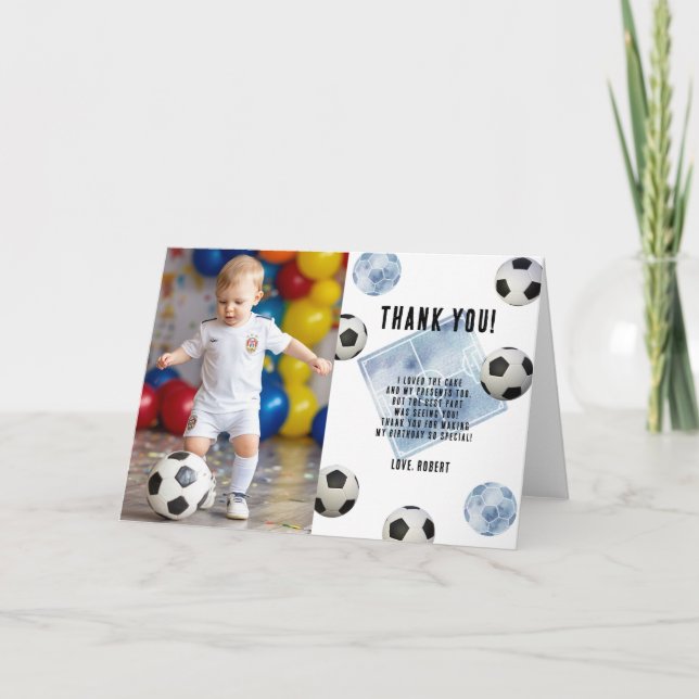 Soccer First Year Down Birthday Thank you Tack Kort (Framsida)