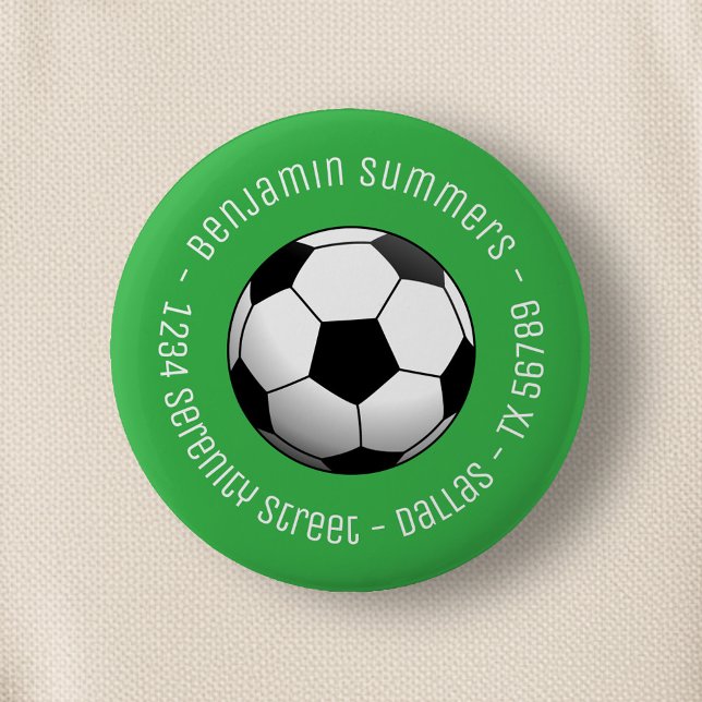 Soccer Football Ball on Green Custom Text Knapp (Skapare uppladdad)