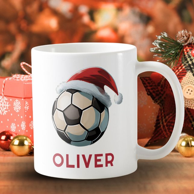 Soccer Football Ball Red Santa Hat Name Christmas  Kaffemugg (Skapare uppladdad)