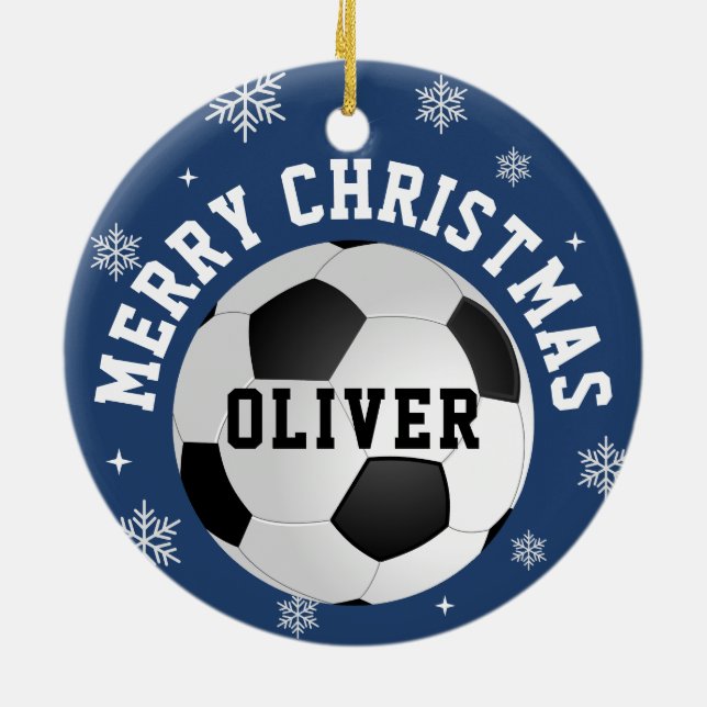 Soccer Football Balls Kids Name Christmas  Julgransprydnad Keramik (Baksidan)