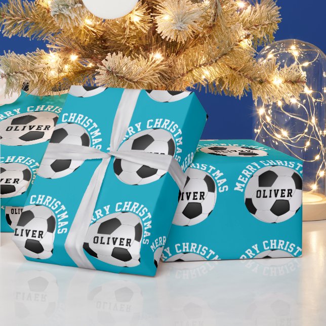 Soccer Football Balls Kids Name Christmas  Presentpapper (Helgdagar)
