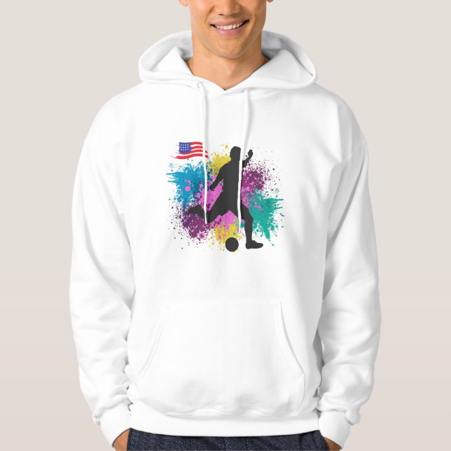 Soccer Football USA Grungy Color Splashes Hoodie (Framsida)