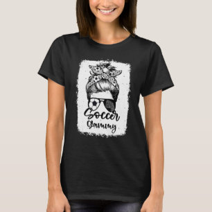 Soccer Gammy Vintage Leopard Messy Bun Bleached T Shirt