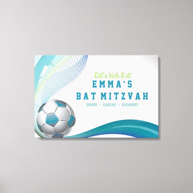 SOCCER GIRL Aqua Bat mitzvah Sign-In Board Canvastryck (Framsida)