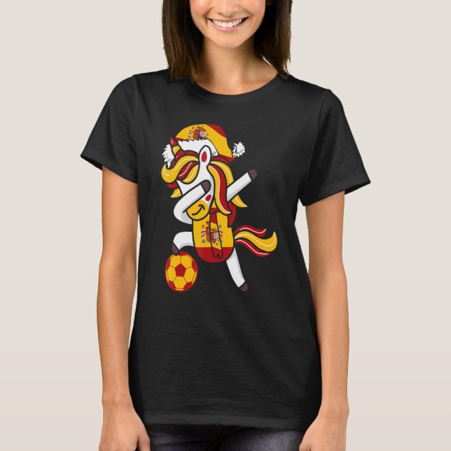 Soccer Girl Dabbing Unicorn jul Hat Spain Fo T Shirt (Framsida)