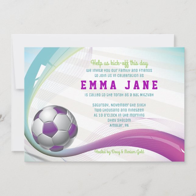 SOCCER GIRL Pub Mitzvah-inbjudan Inbjudningar (Framsida)