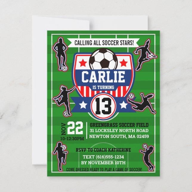 Soccer Girls Football Field Birthday Party Invitat Inbjudningar (Framsida)