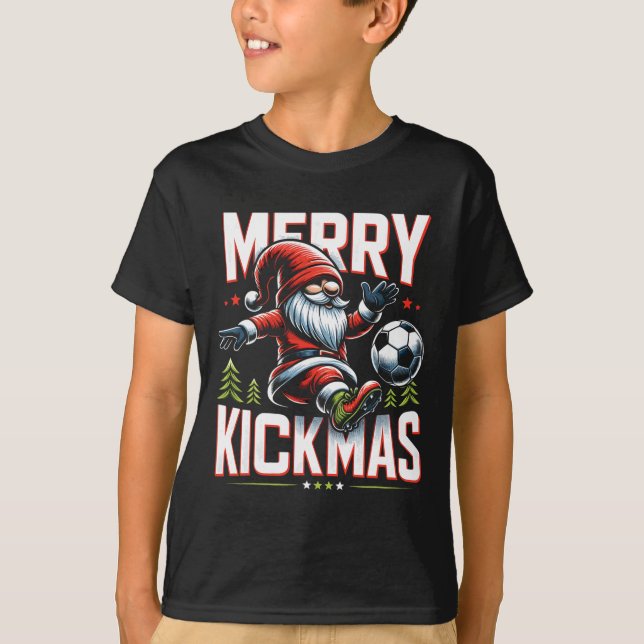 Soccer Gnome Merry Kickmas T Shirt (Framsida)