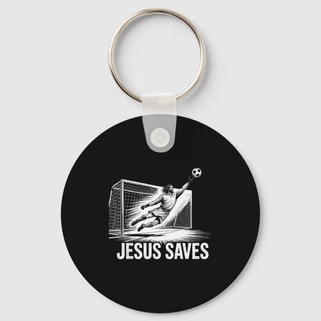 Soccer Goalie Goalkeeper Jesus Saves Christian Soc Nyckelring (Framsida)